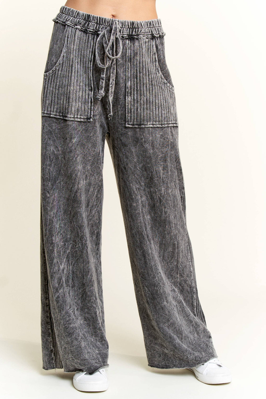 Best Mineral Wash Side Knit detail wide leg pants