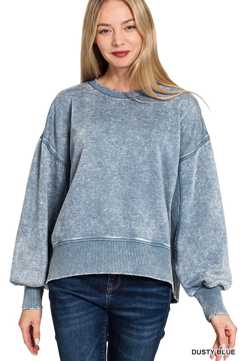 Acid Wash Fleece Oversized Pullover Zenana