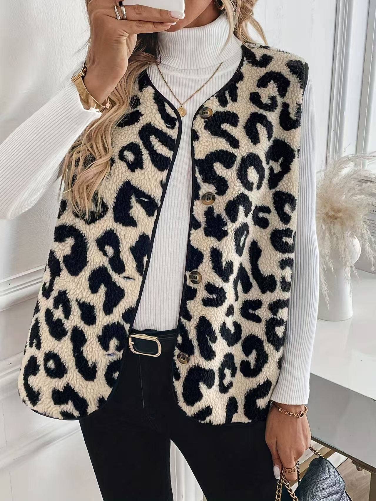 Leopard Print Fleece Vest