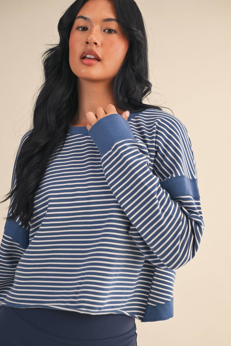 Striped Cutout Back Layering Sweatshirt