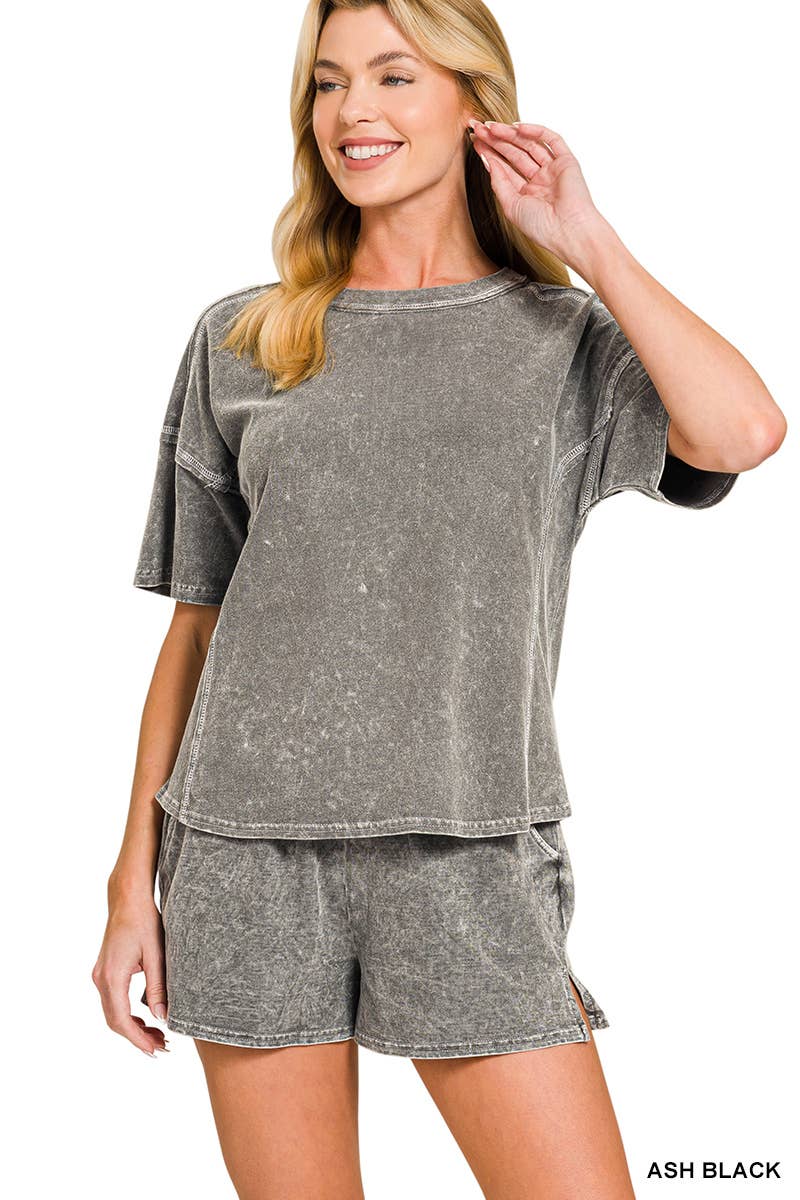 Halo Snow Washed Short Sleeve Tee Shorts Set