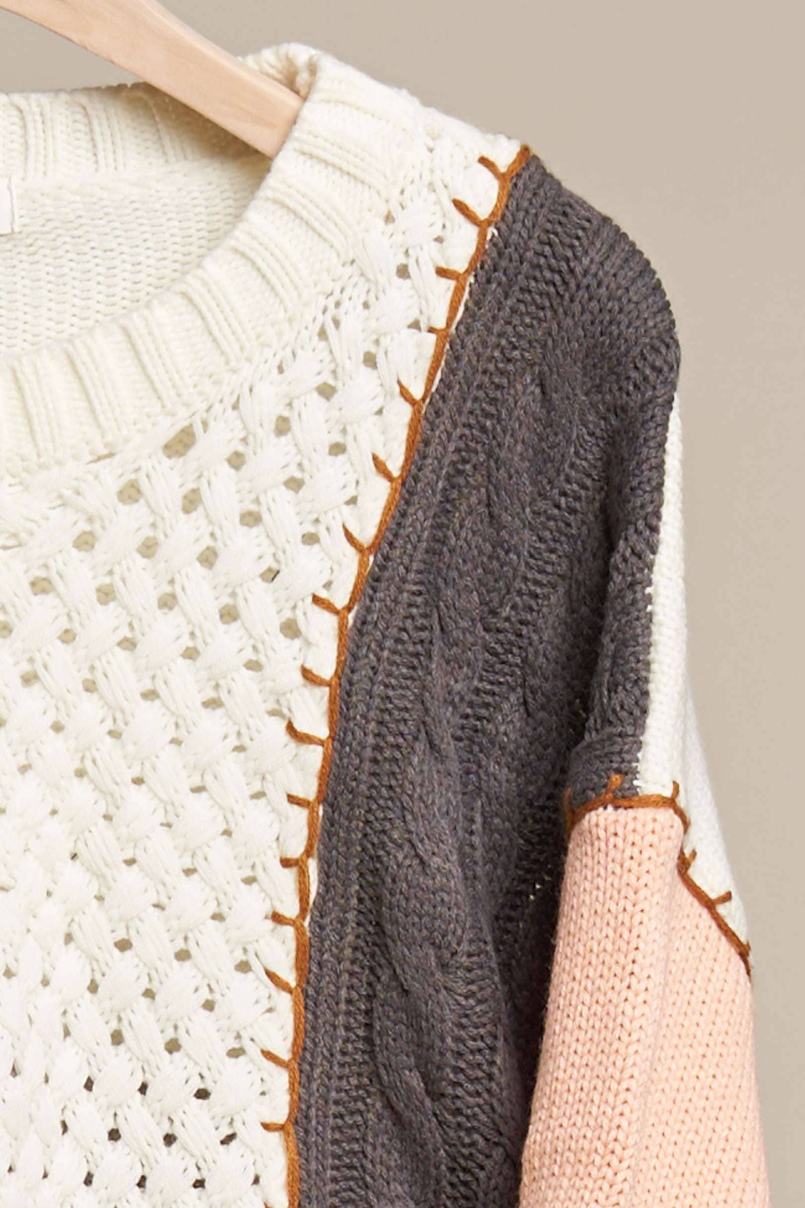Multi Fabric Color Block Sweater