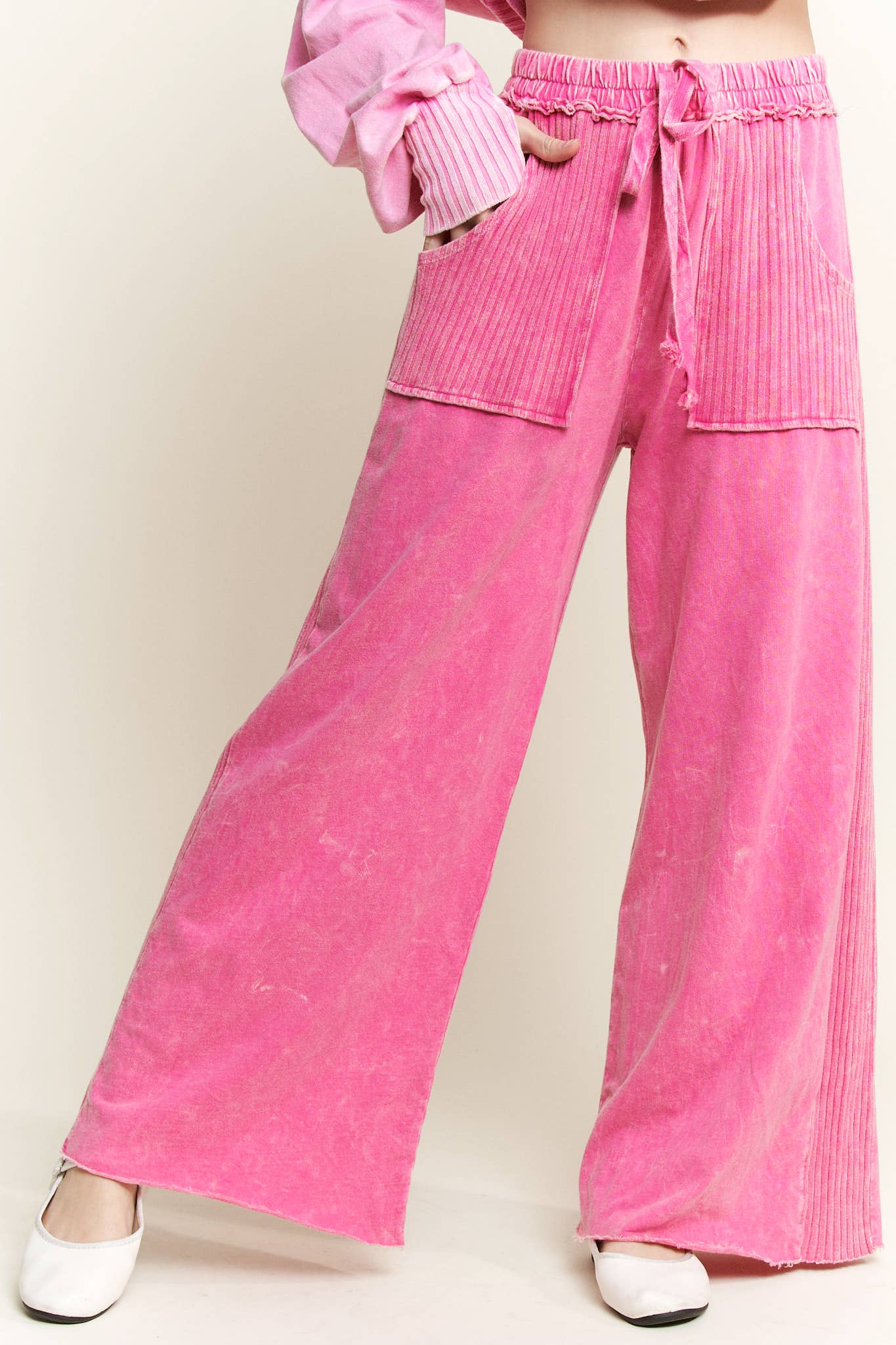 Best Mineral Wash Side Knit detail wide leg pants