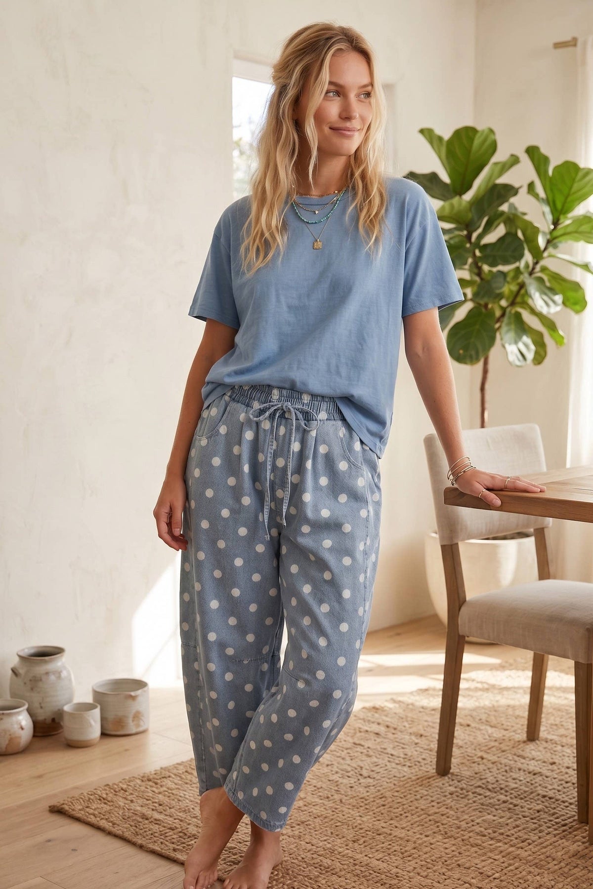 Oversized Polka Dot Denim Barrel Pants
