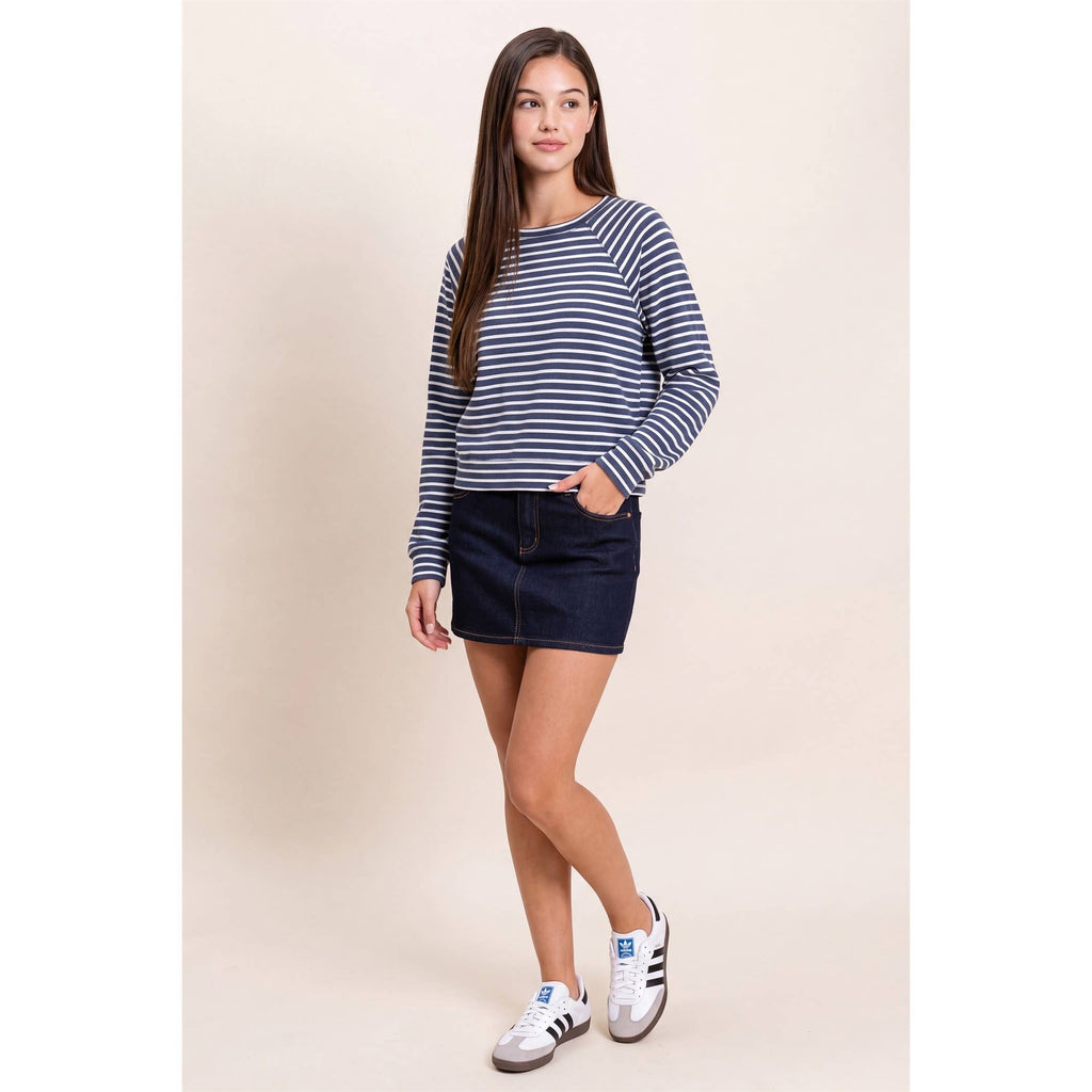 Striped Waffle Knit Raglan Top