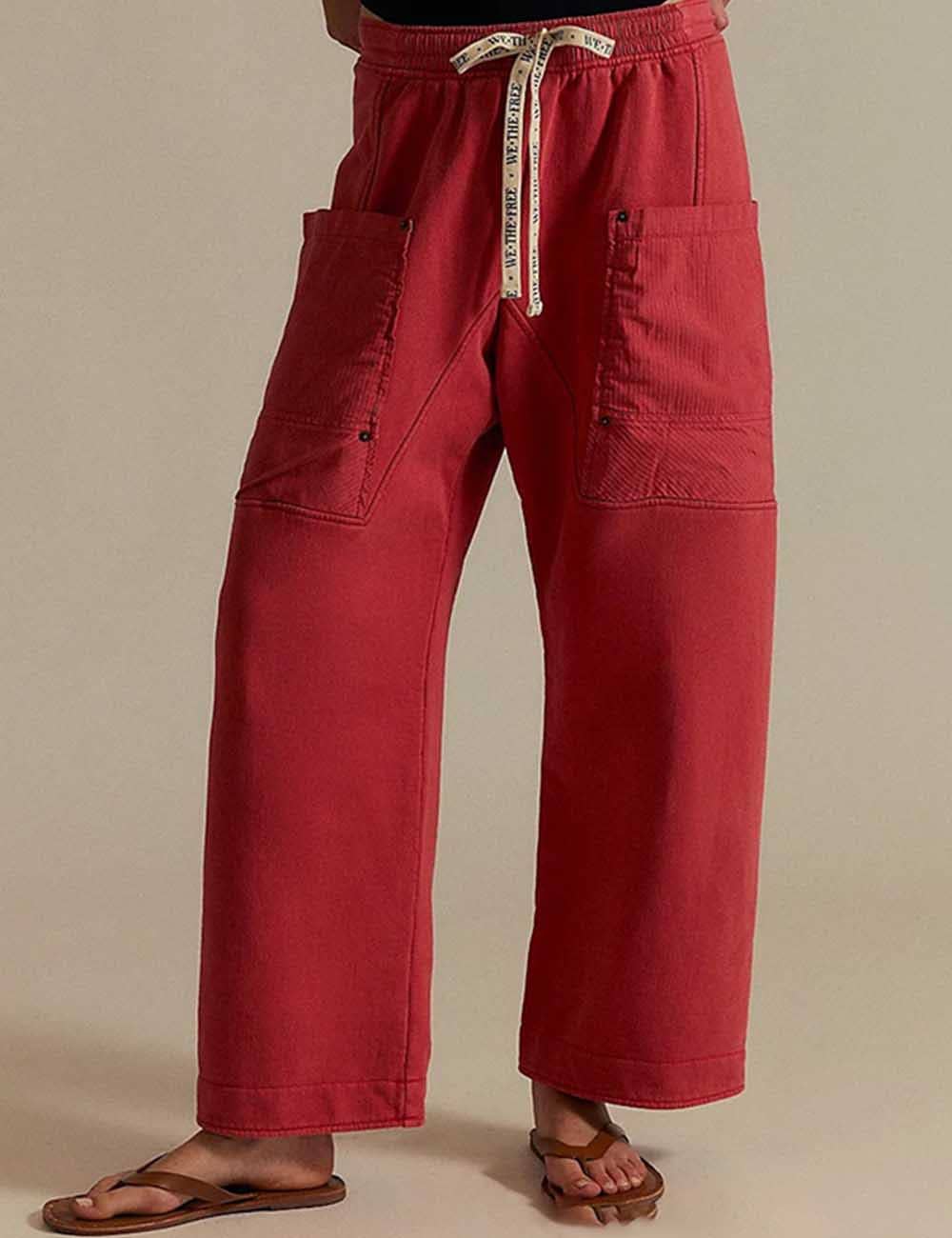Ladies Elastic Drawstring Pockets Stright Leg Sweatpants