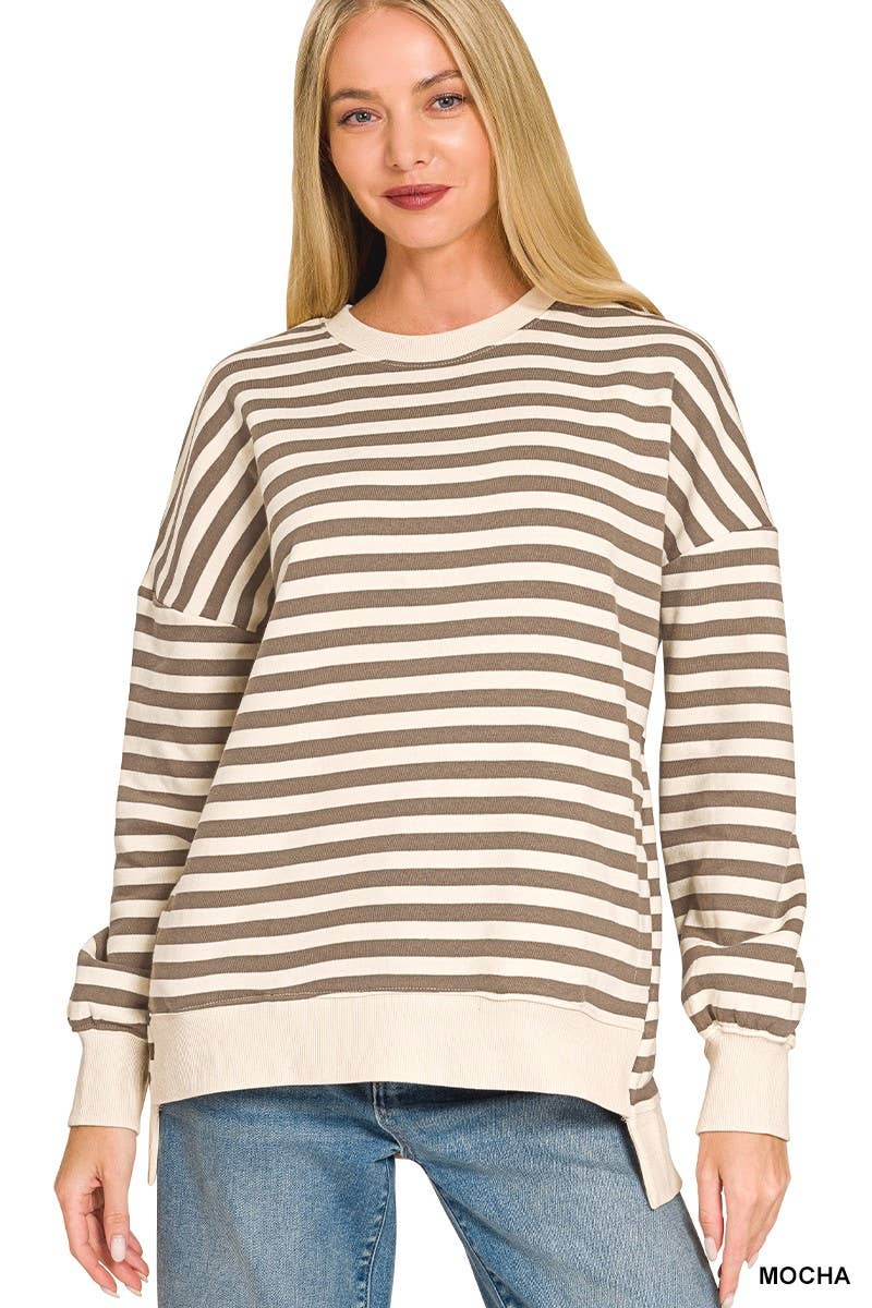 Premium Yarn Dyed Stripe Fleece Hi-low Sweatshirts