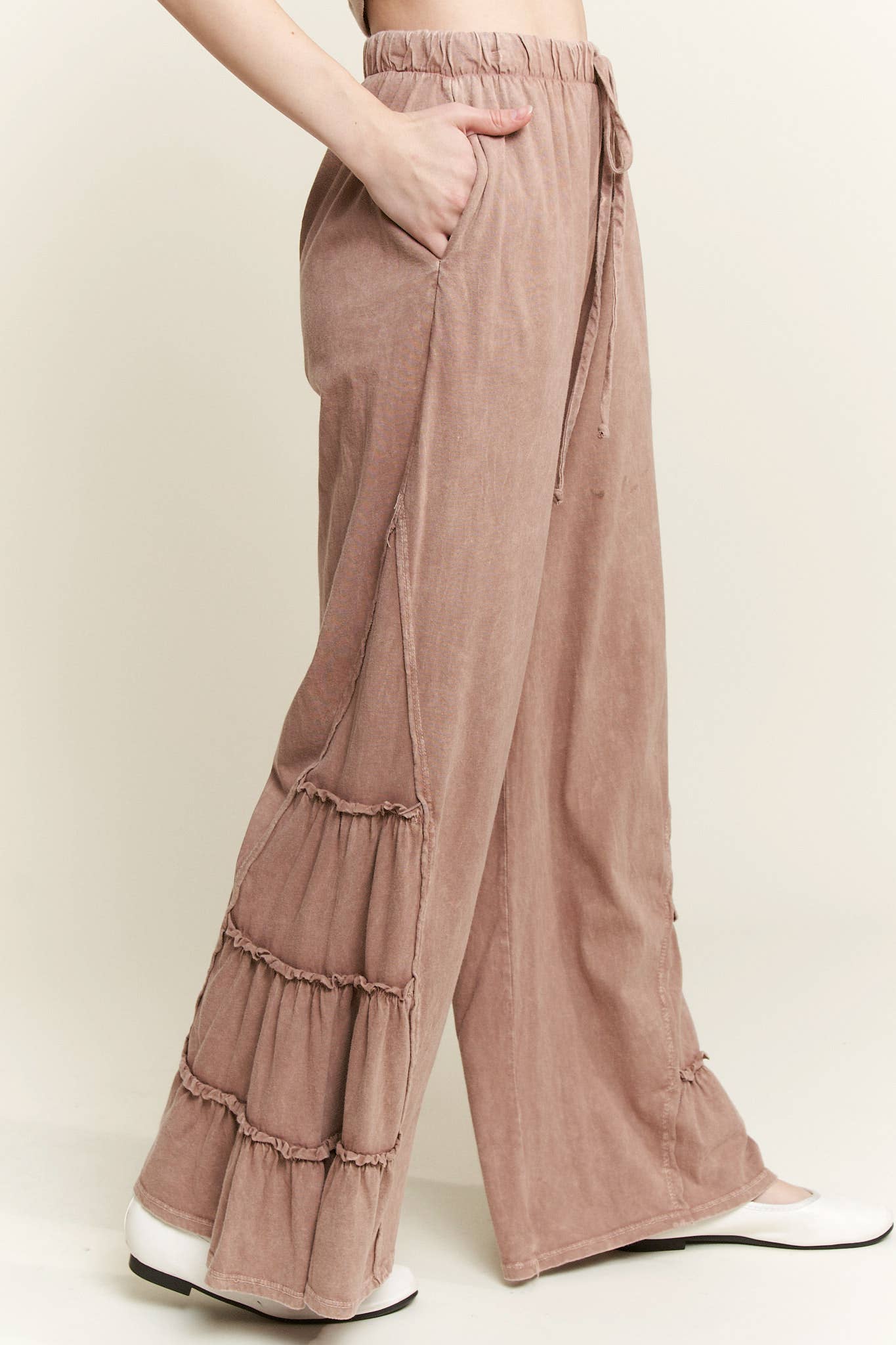 MineralWash SideRuffle Flare pants