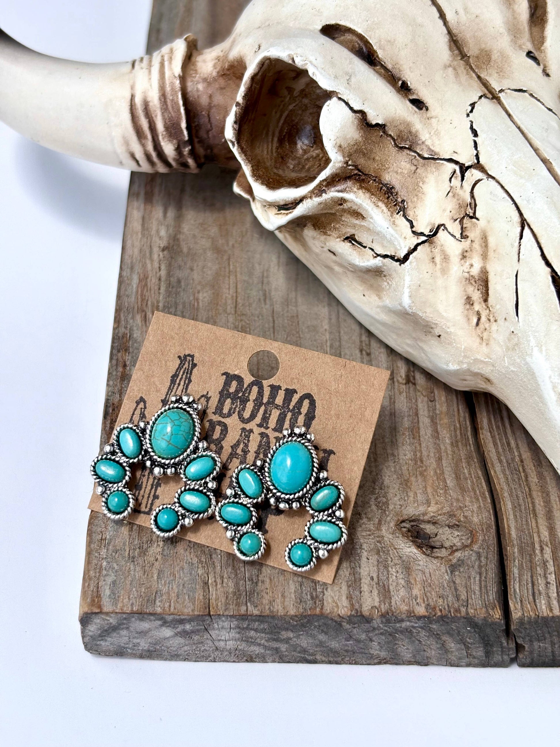 Squash Blossom Turquoise Stone Stud Earrings