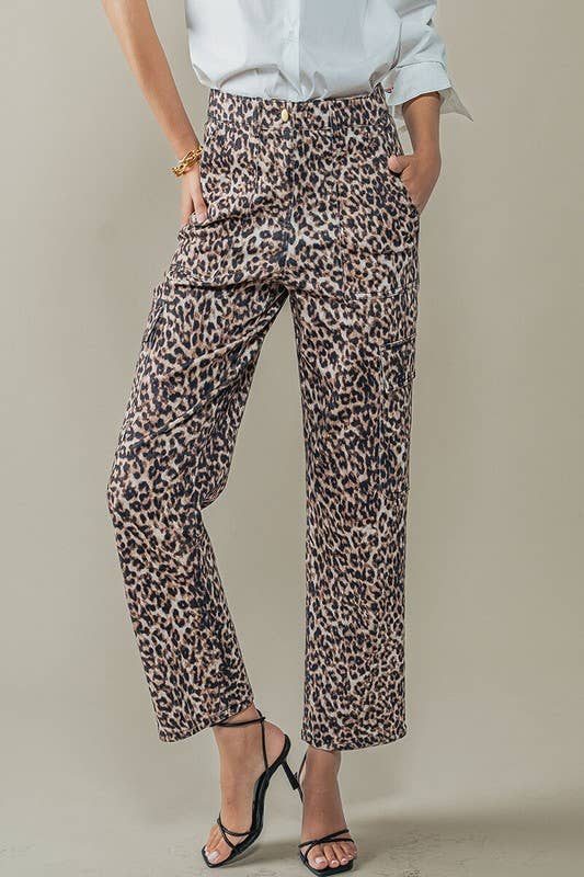 Leopard Print Cropped Cargo Pants