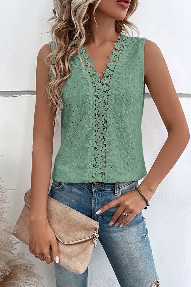 V Neck Jacquard Eyelet