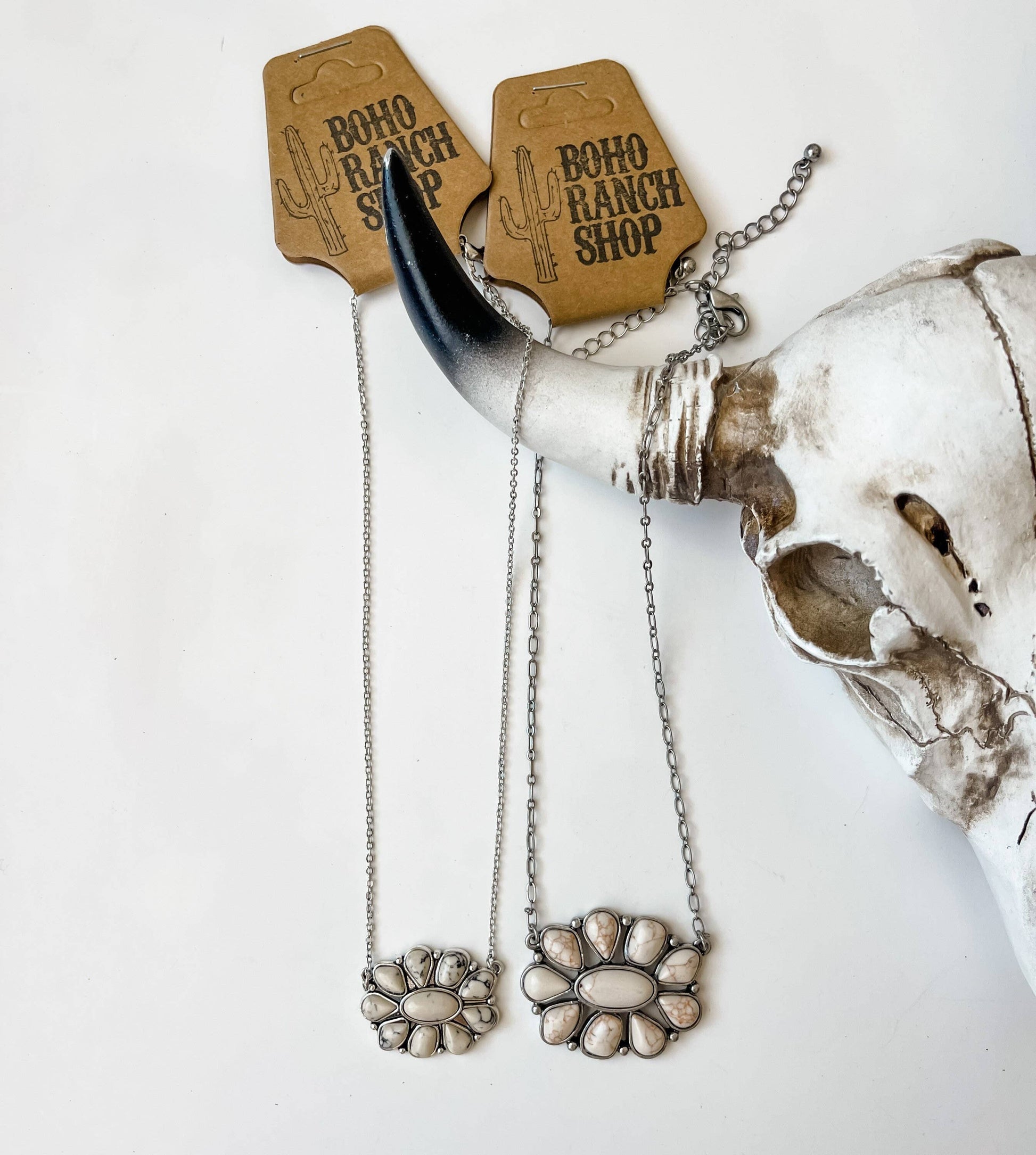 Semi Stone Concho Squash Blossom Pendant Necklace - Small