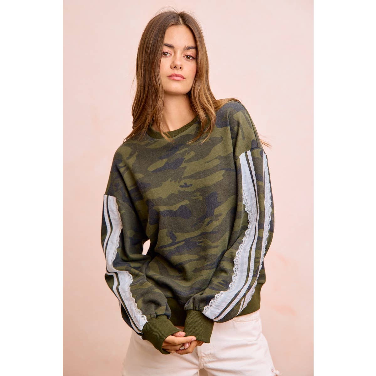 CAMOUFLAGE FRENCH TERRY LACE SWEATSHIRT TOP