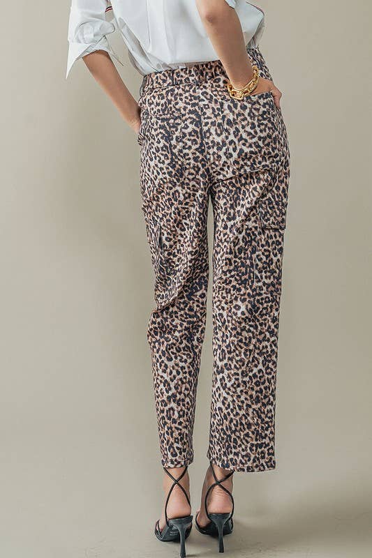Leopard Print Cropped Cargo Pants