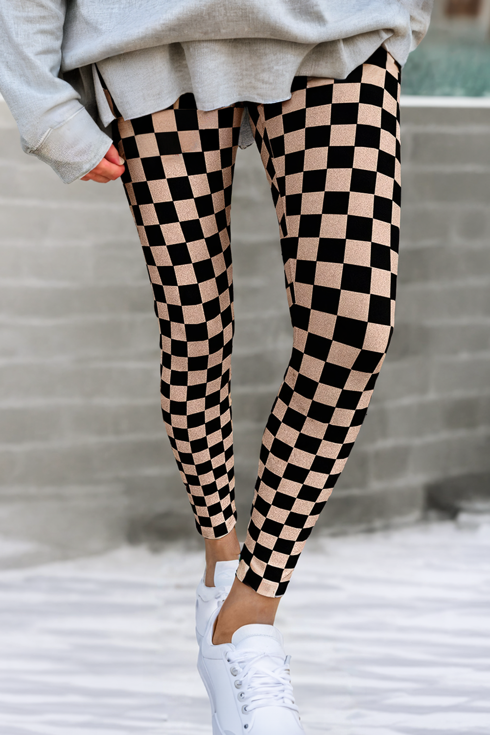 LDC Checkered Pattern High Waist Skinny Leggings
