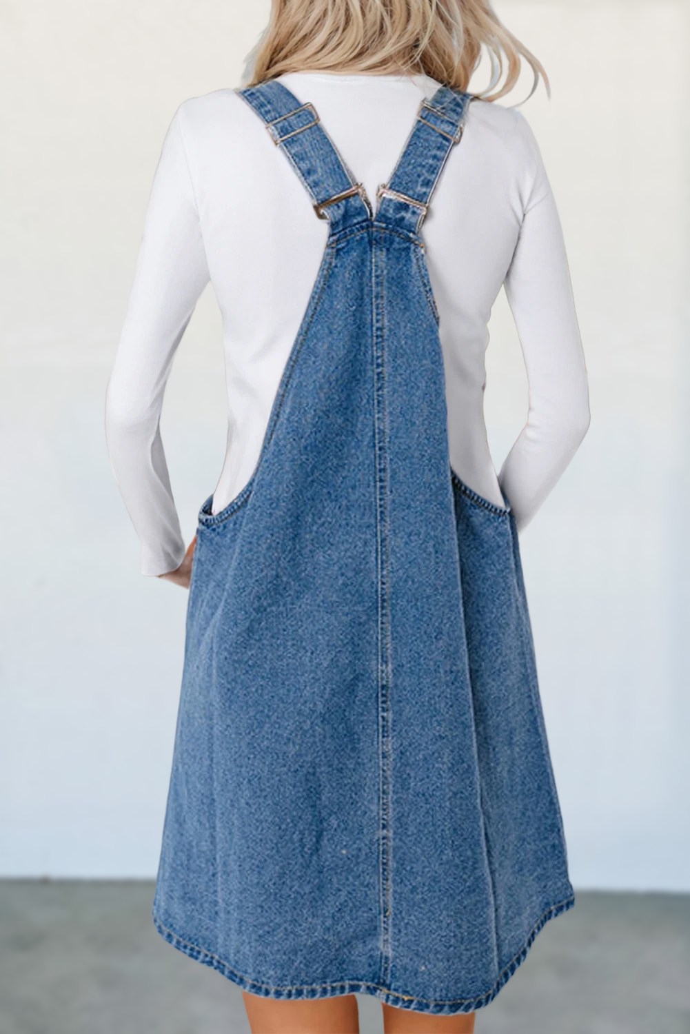 Grace Strap Button Front PocketS Denim Mini Dress