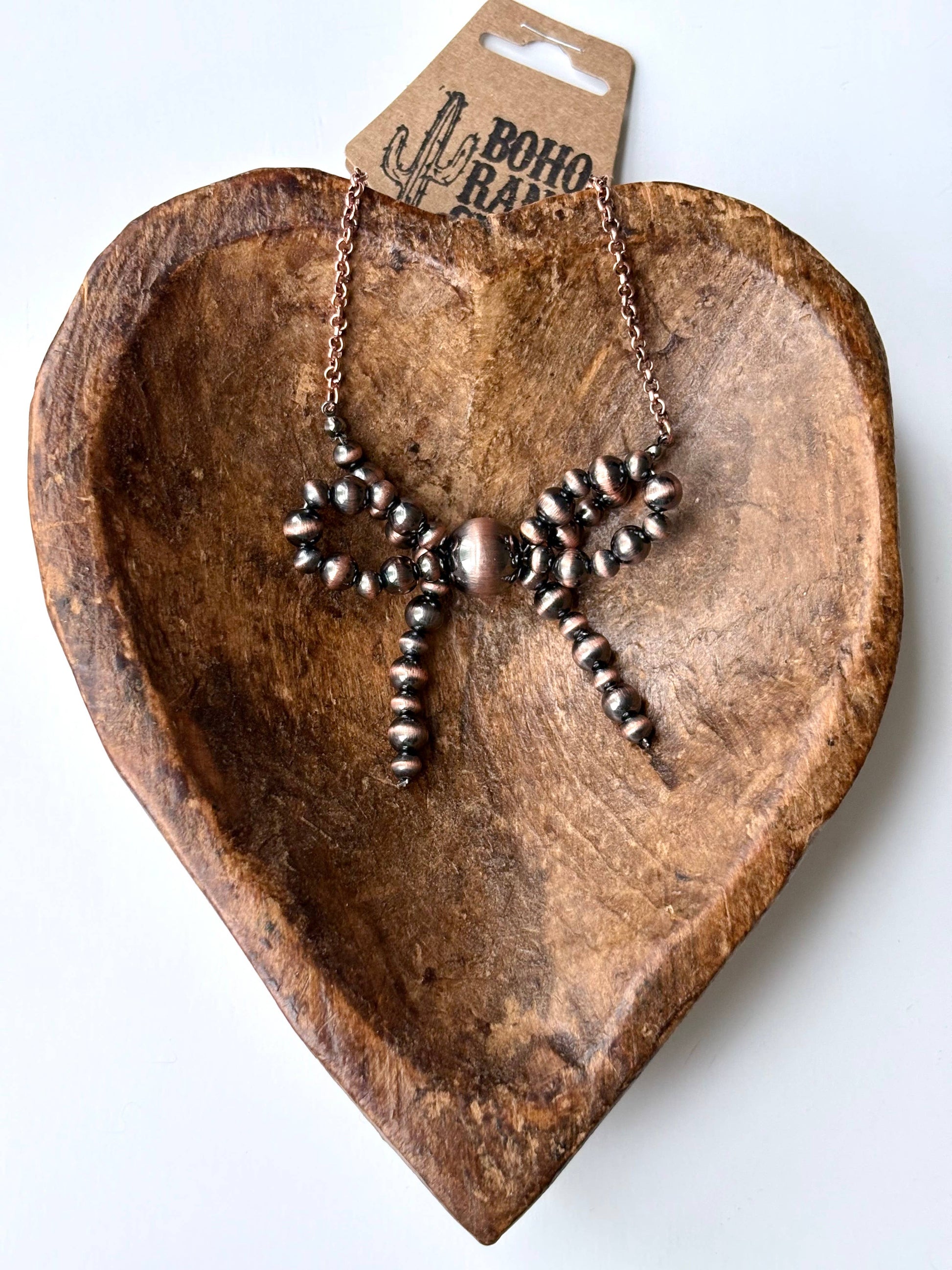 Western Navajo Pearl Bead Coquette Bow Chain Necklace