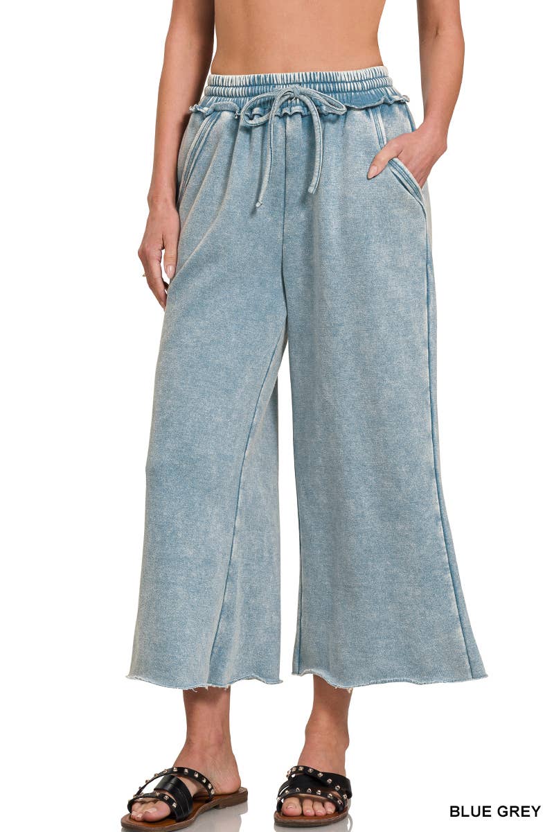 ",.Acid Wash Fleece Palazzo Sweatpants