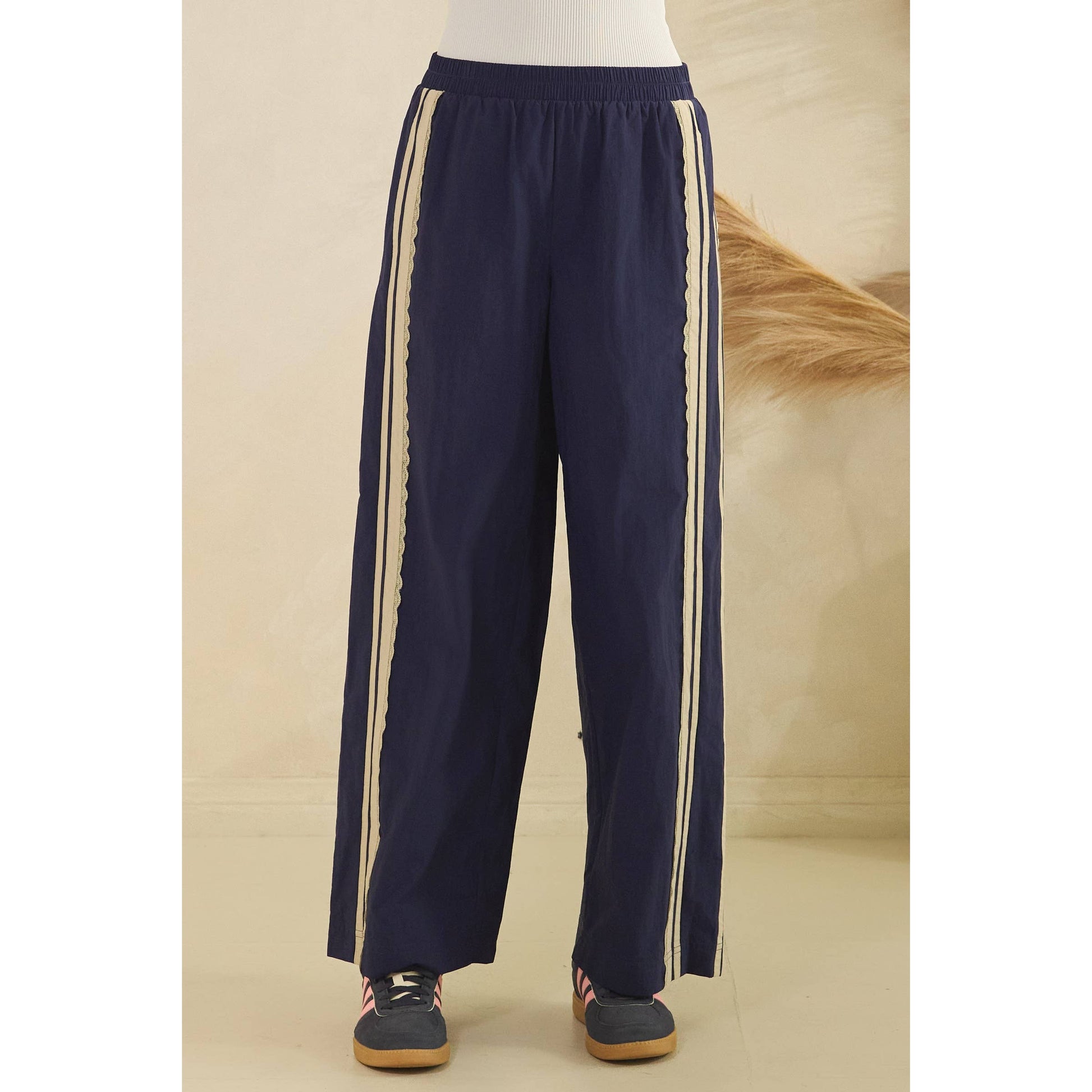 Stripe Nylon Pants with Lace Details