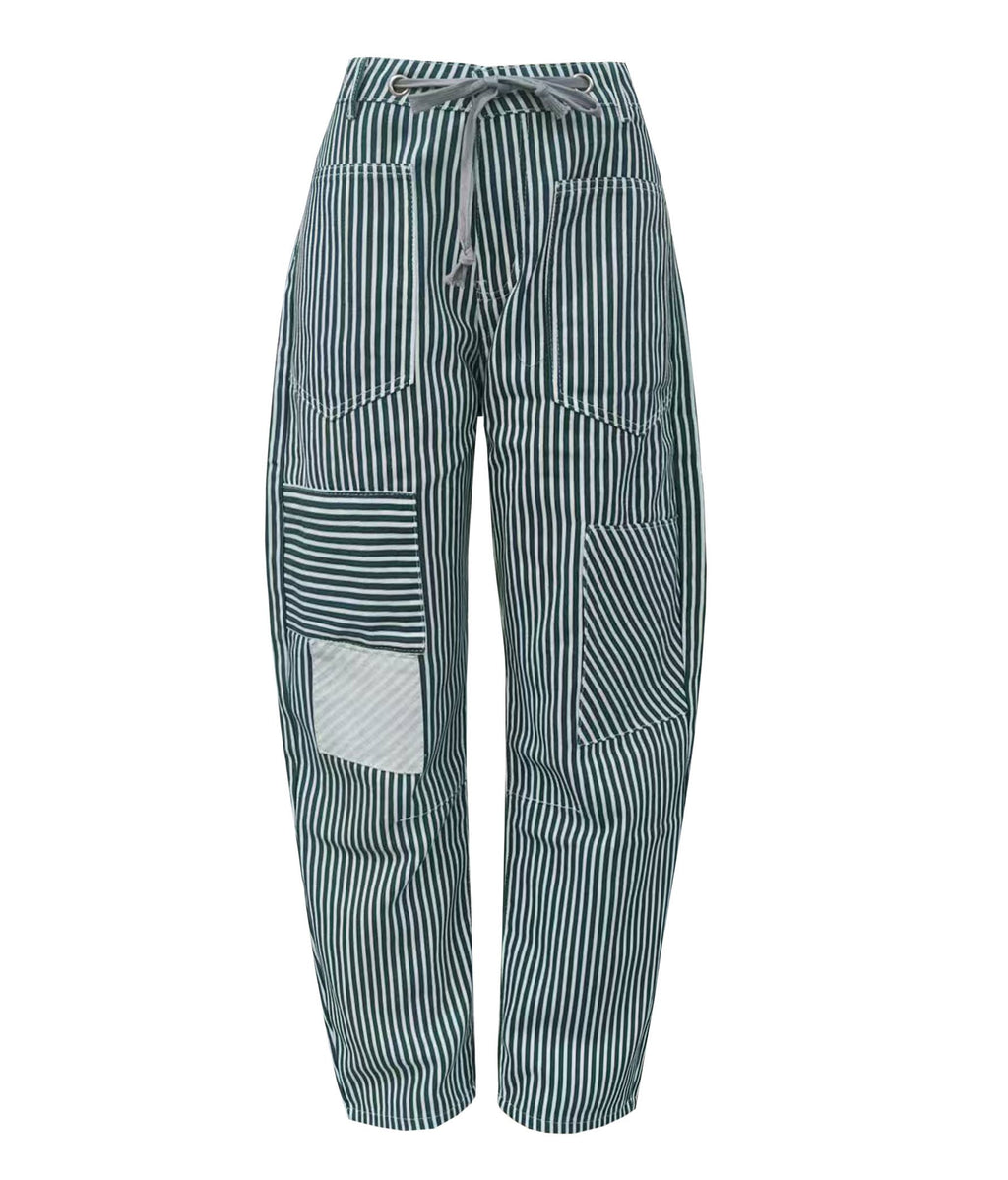 Casual Striped Drawstring Wide-Leg Pants