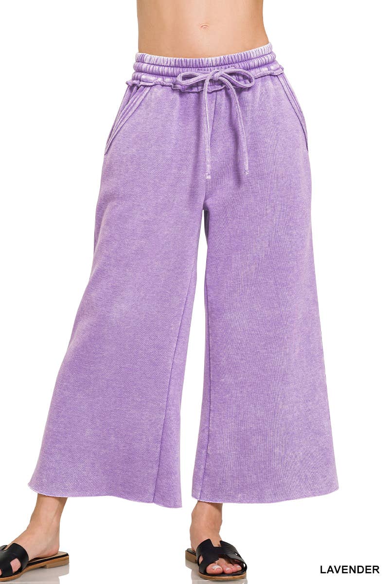 ",.Acid Wash Fleece Palazzo Sweatpants