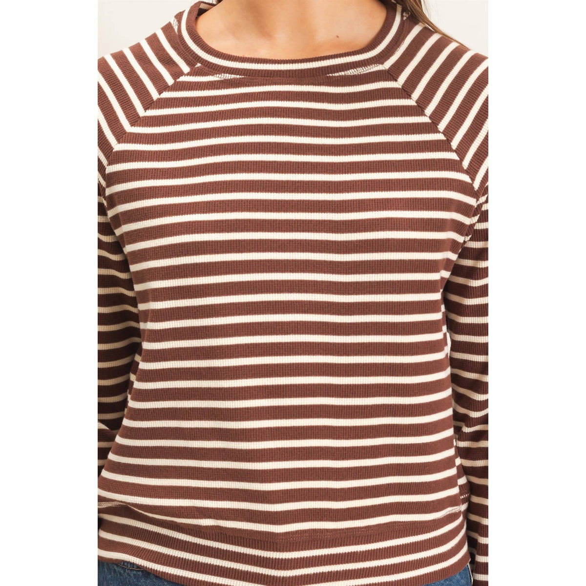 Striped Waffle Knit Raglan Top