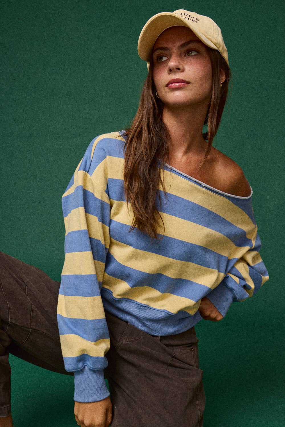 Off-shoulder Rugby Stripe Cropped Sweatshirt