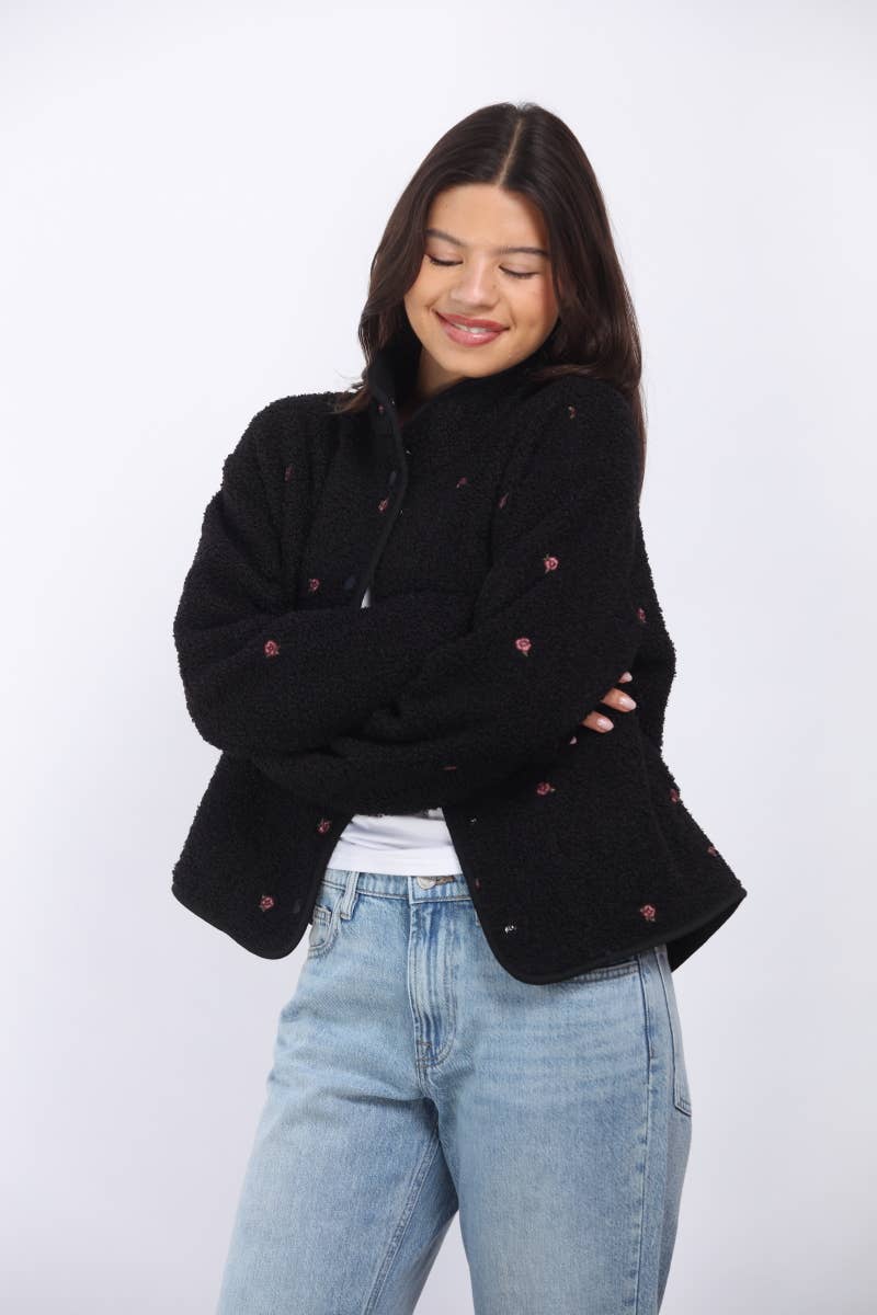 Bonded Sherpa With Embroidery Detail Jacket