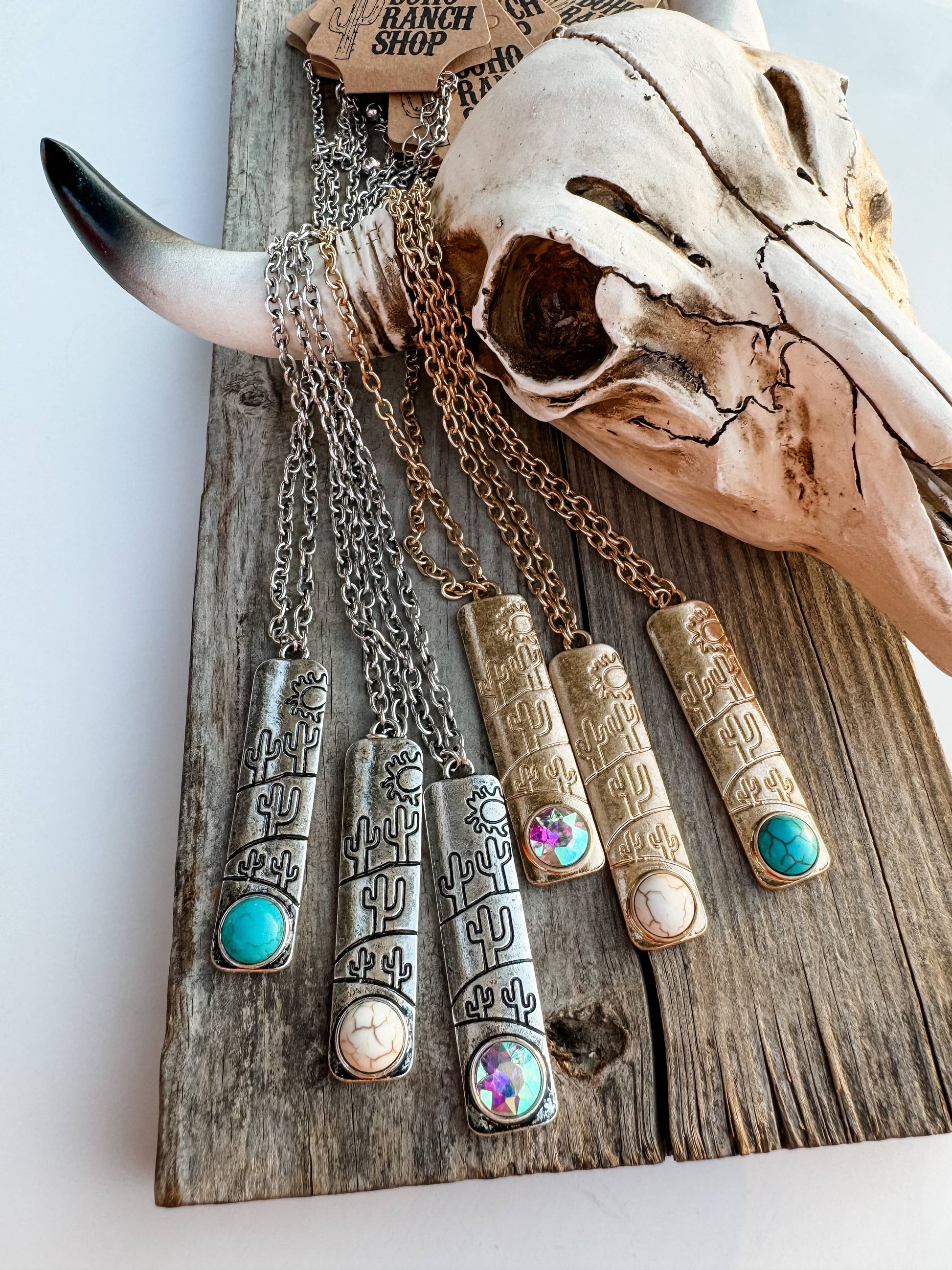 Western Cactus Scenery Bar Necklace