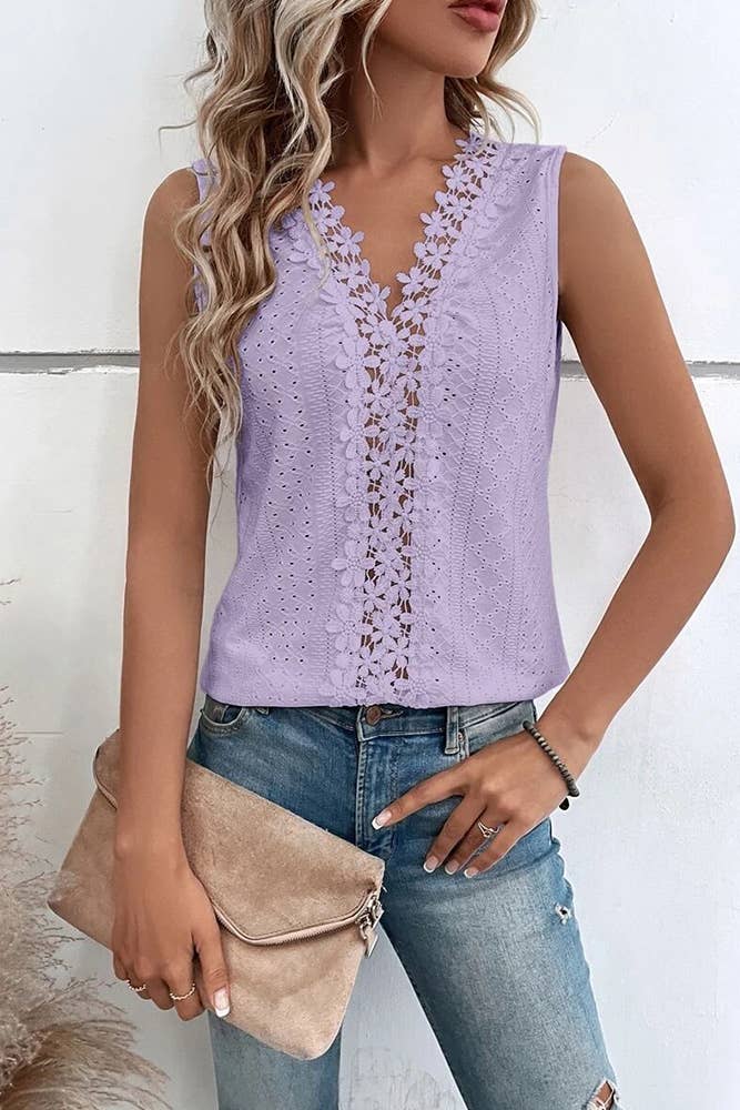 V Neck Jacquard Eyelet