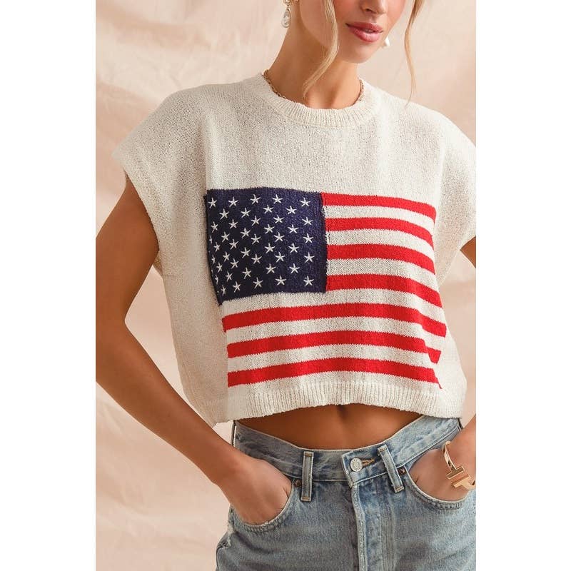 FOURTH OF JULY AMERICAN FLAG BOXY FIT SWEATER TOP