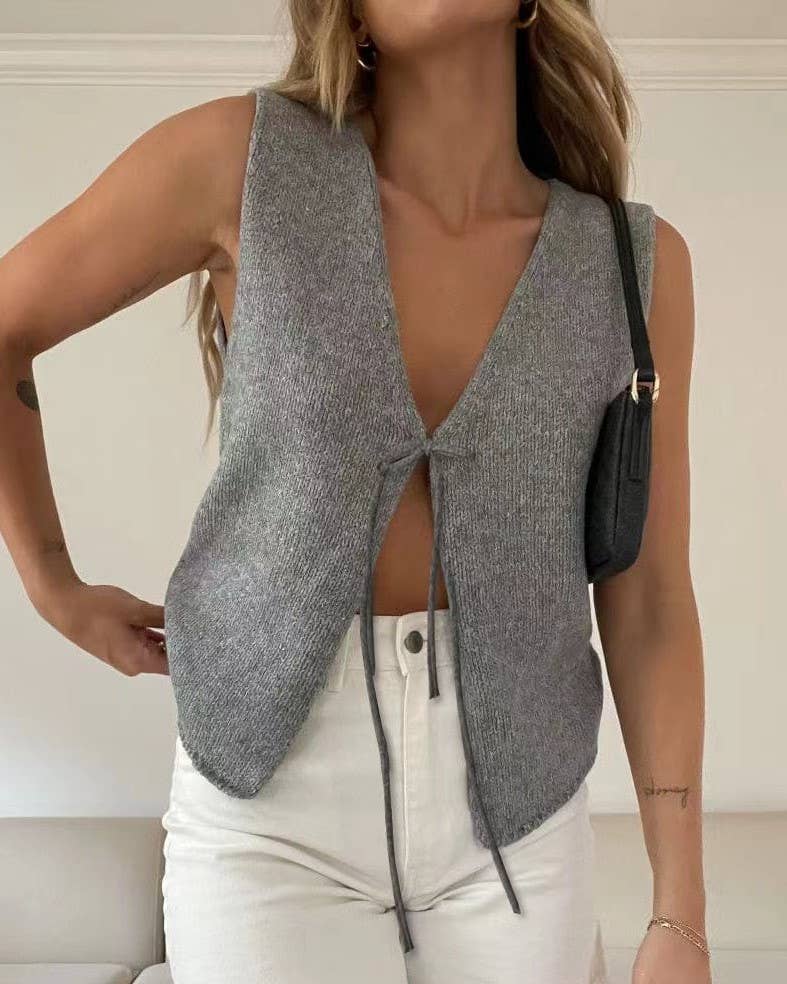 Stylish Sleeveless Lace-Up Knitted Vest