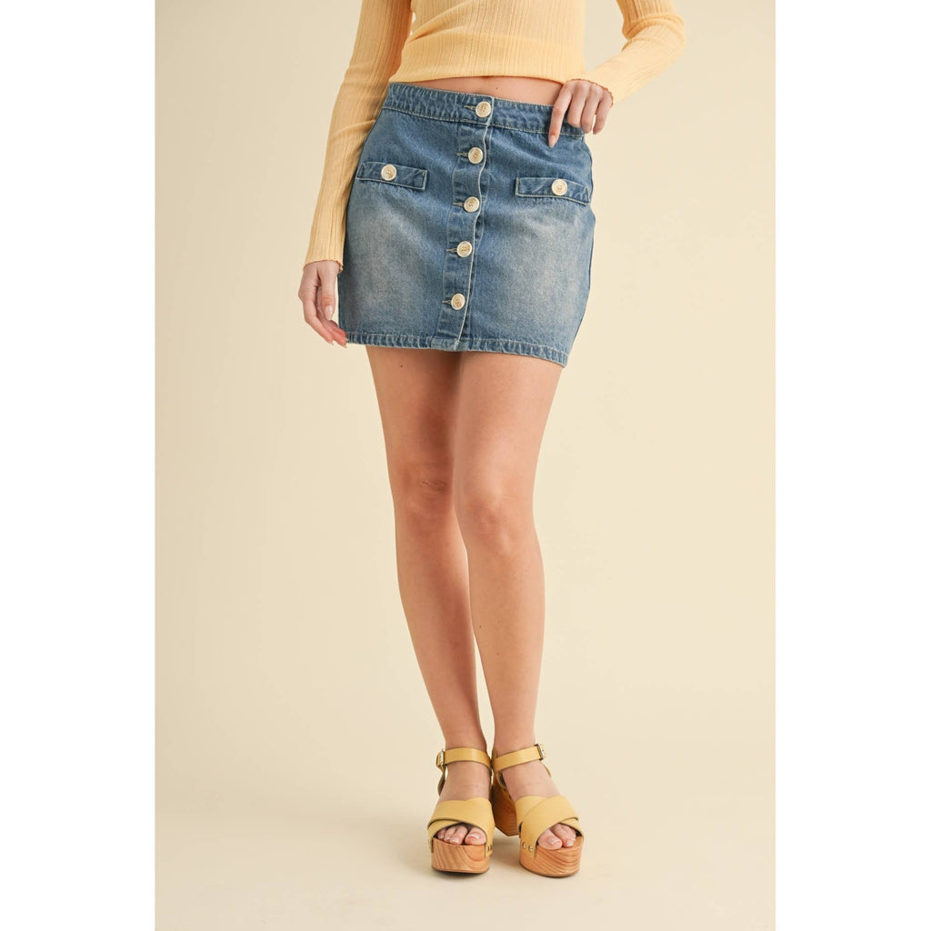 DENIM BUTTON-FRONT MINI SKIRT