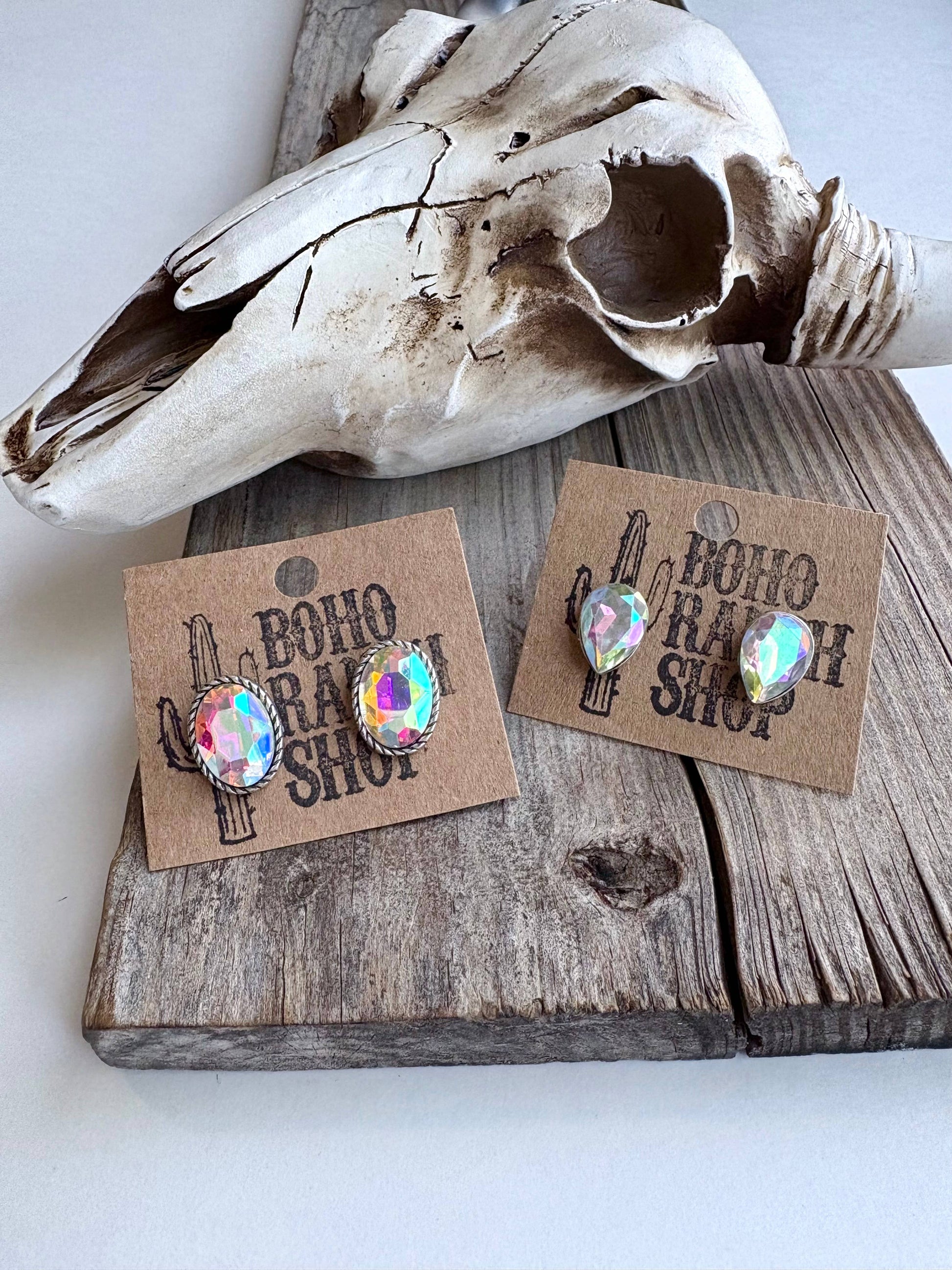 Western Bling Glass Stone Stud Earrings