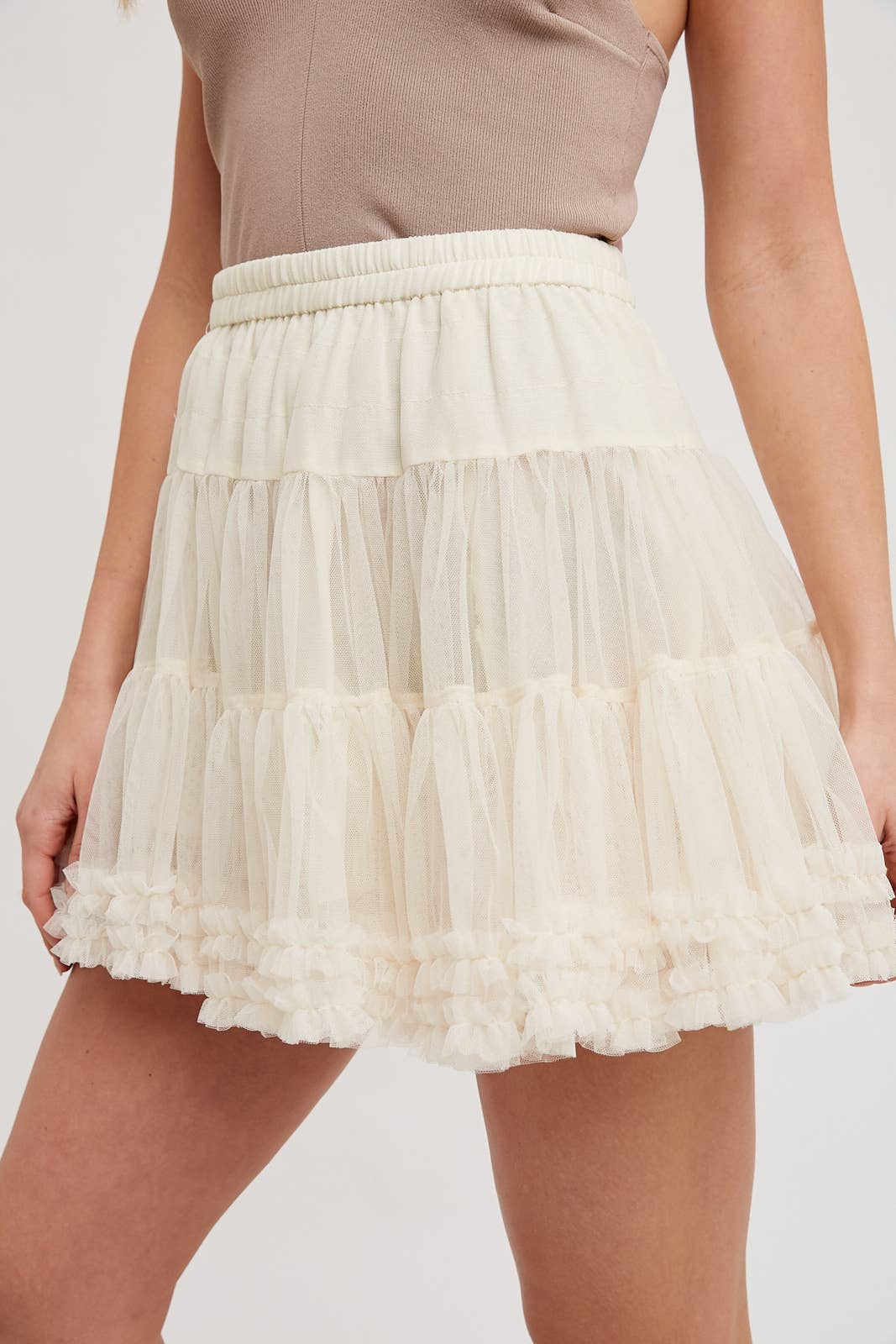 RUFFLE-TIERED TULLE TUTU MINI SKIRT