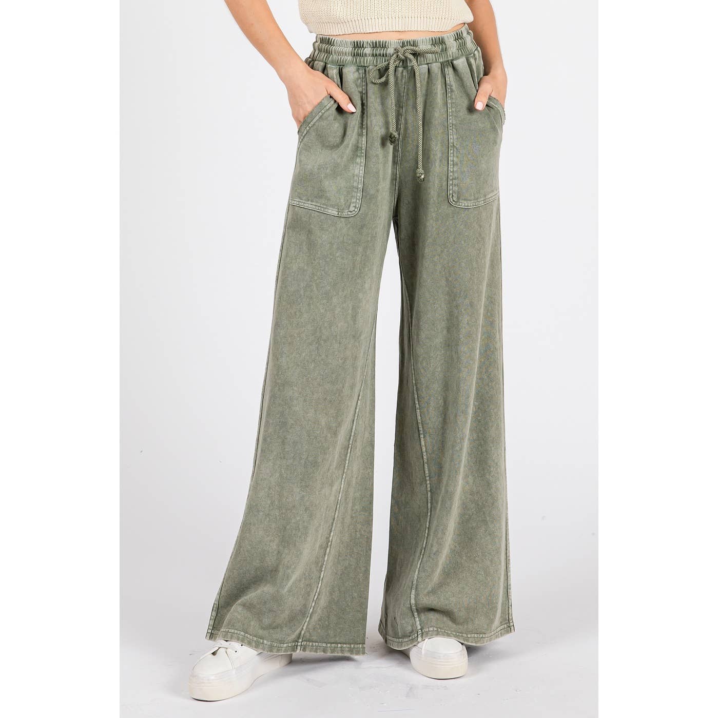 FRENCH TERRY WIDE LEG PANTS