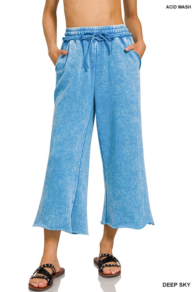 ",.Acid Wash Fleece Palazzo Sweatpants