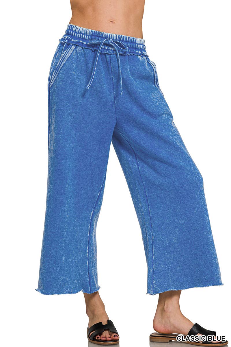 ",.Acid Wash Fleece Palazzo Sweatpants