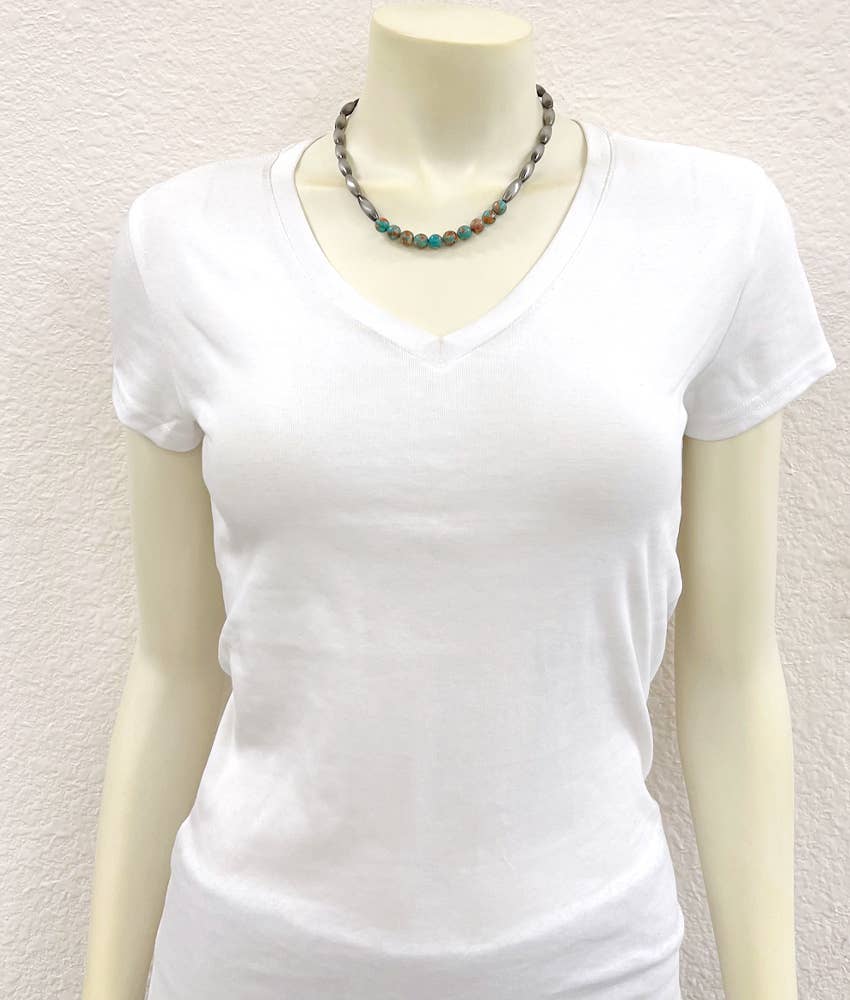 739661, 15" Handmade Elongated Navajo Gemstone Necklace