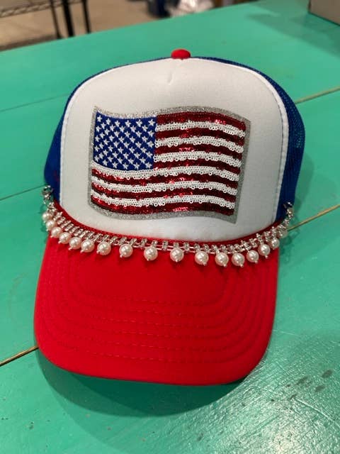 Sequin Flag Trucker | American Flag Hat | Patriotic Cap