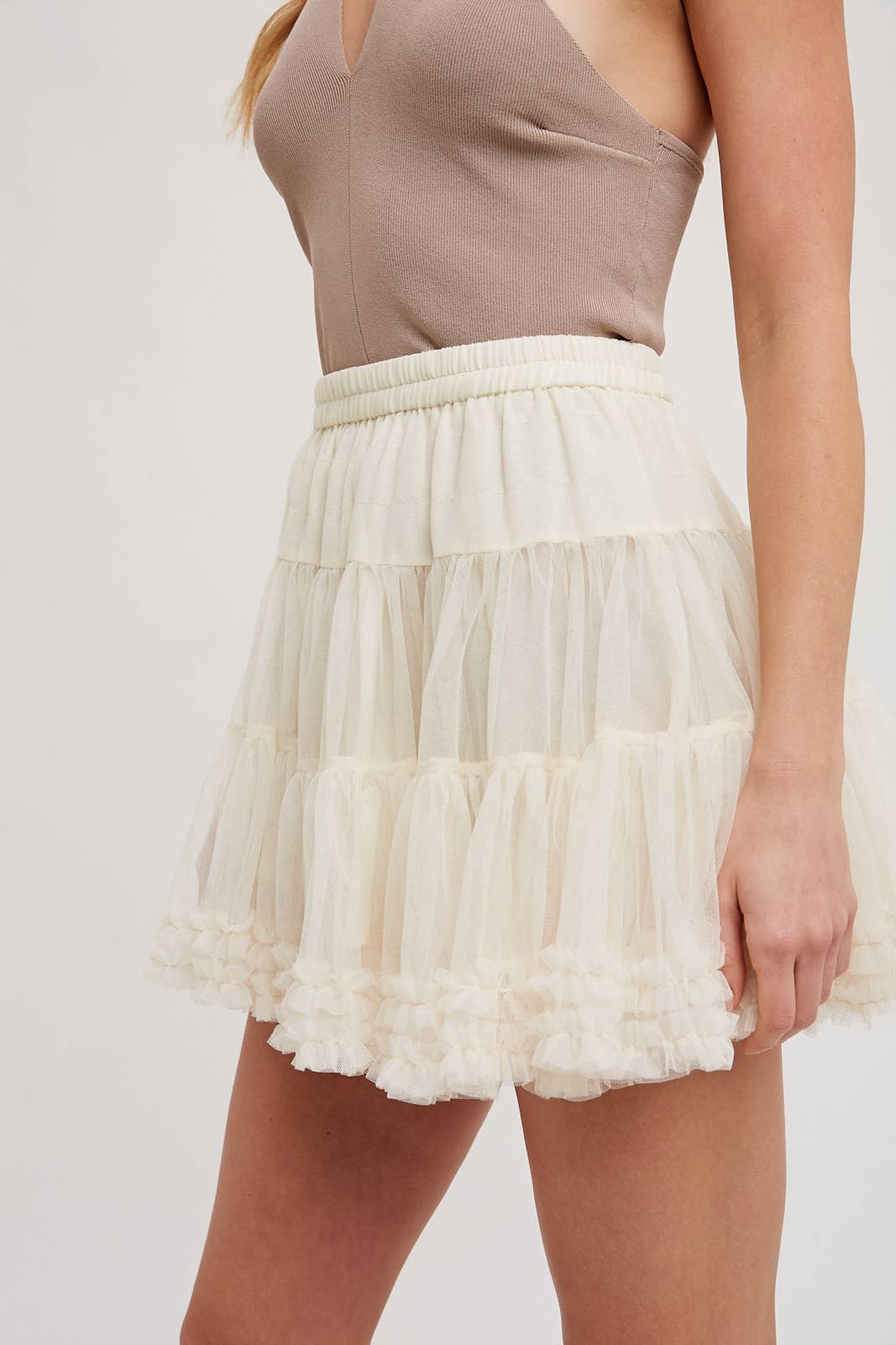 RUFFLE-TIERED TULLE TUTU MINI SKIRT