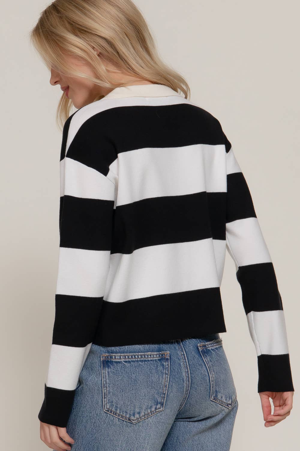 Long Sleeve Rugby Stripe Polo Swaeter