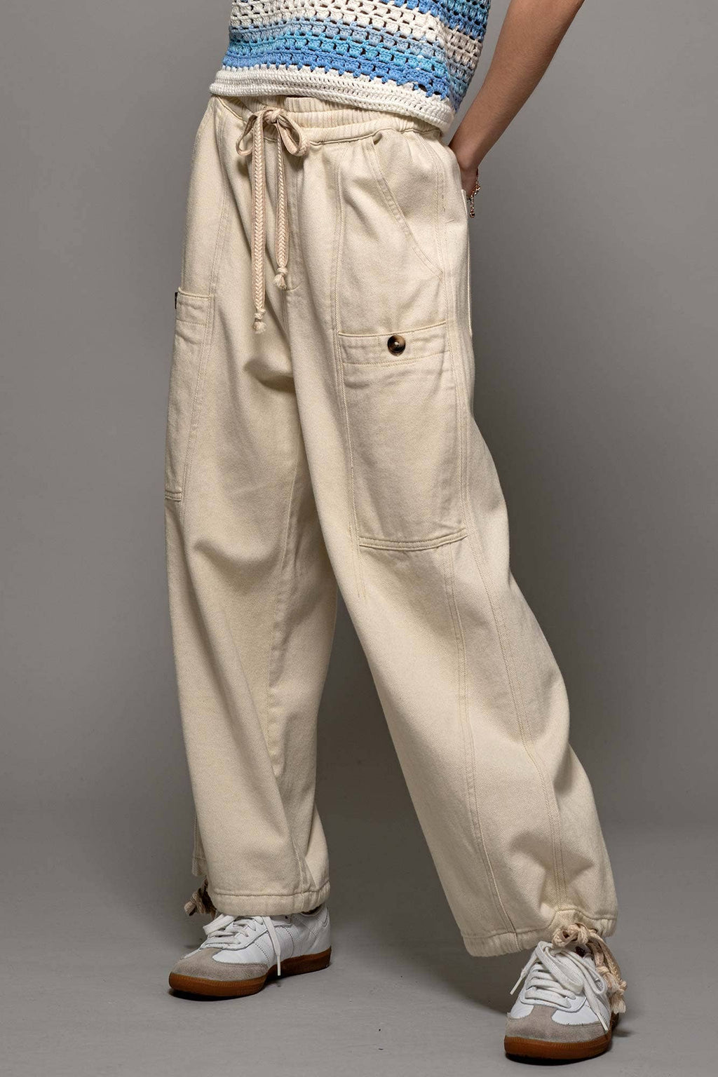 Adjustable Hem Cotton Utility Cargo Pants