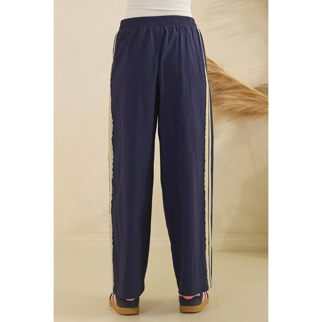 Stripe Nylon Pants with Lace Details