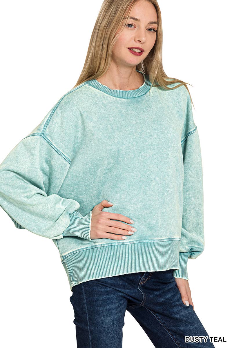 Acid Wash Fleece Oversized Pullover Zenana