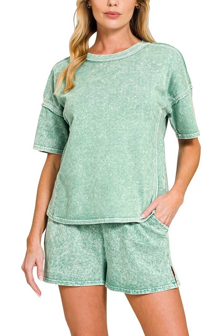 Halo Snow Washed Short Sleeve Tee Shorts Set