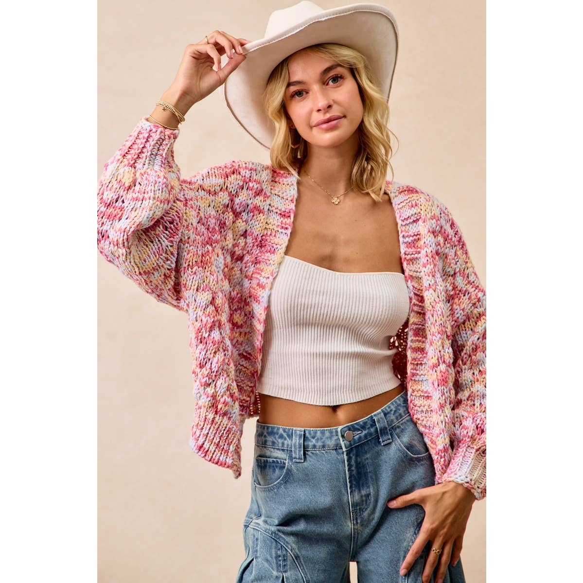 MULTI COLORS OPEN FRONT SWEATER CARDIGAN