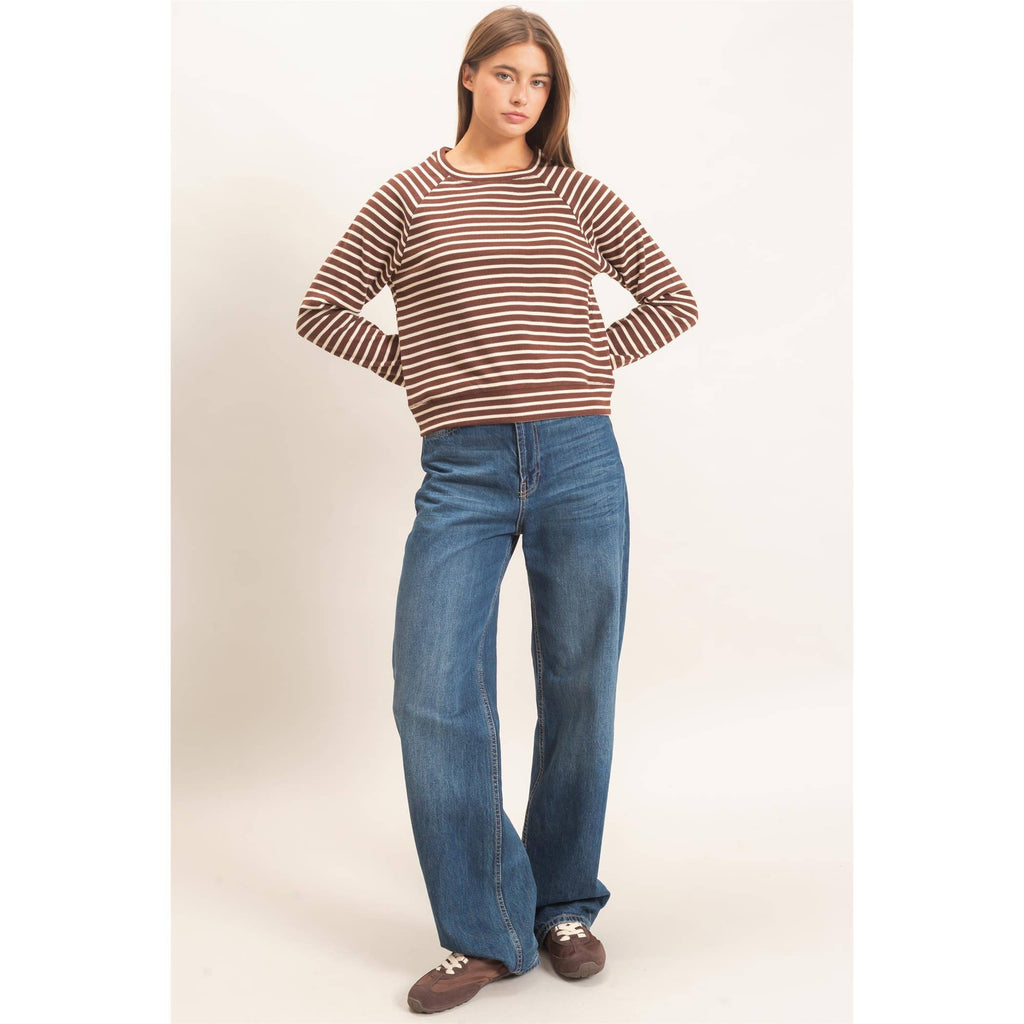 Striped Waffle Knit Raglan Top