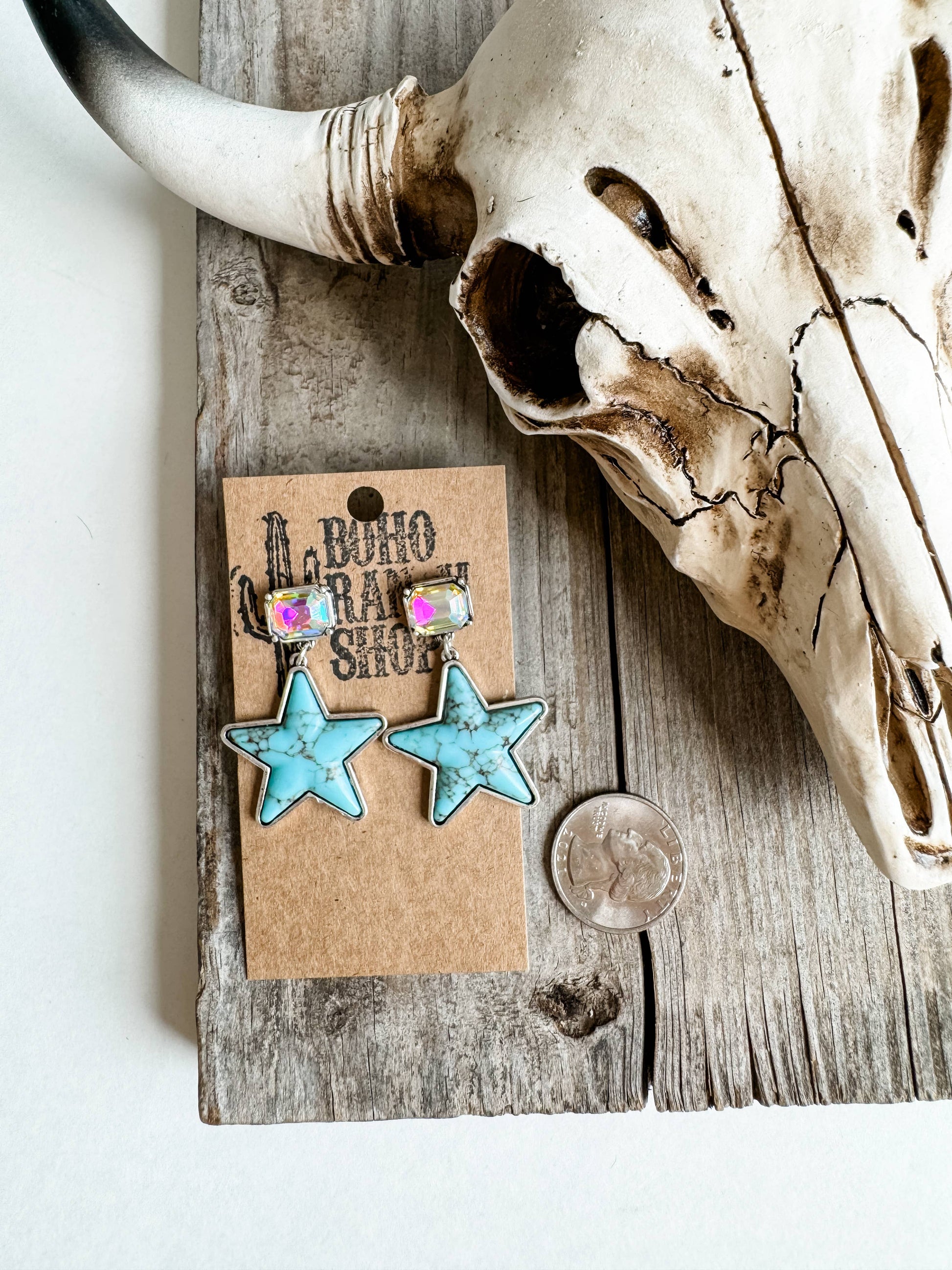 Western Star Cactus Rhinestone Earrings