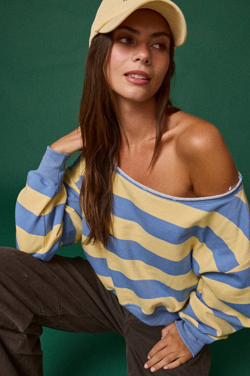Off-shoulder Rugby Stripe Cropped Sweatshirt